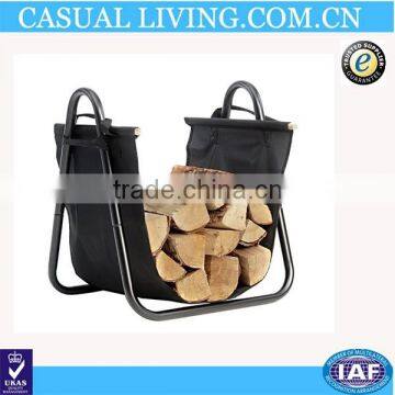 Backyard Black Iron Firewood Rack With Canvas Carrier