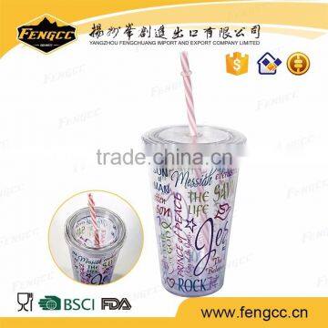 hot sale reusable drinking food grade hard plastic cup with lid and straw