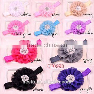 New style factory wholesale fancy elastic pearl center fabric flower headband for baby girls