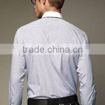 New Design Small Checked Blends Cotton Men Shirt SL0068 photo-2
