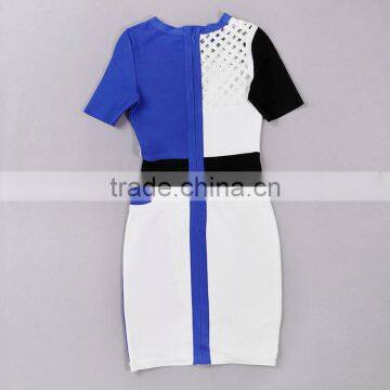 Blue And White Hollow Out Meshes Mid Sleeve Tight Sexy HL Bandage Dress photo-2