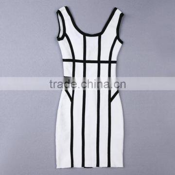 White And Black Striped 2014 New Ladies Mini Sexy Bodycon HL Bandage Dress Celebrity Style Dresses photo-5