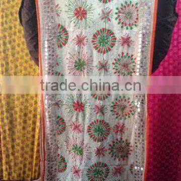 Narrow Stole white hand embroidered PHULKARI GEORGETTE DUPATTA SHAWL stole