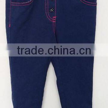 Beautiful Baby Girls Flowers Printed Back Pockets Blue Denim Jeans for Autumn