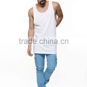 Mens Summer Plain White Longline Stringer Vest Wholesale photo-4
