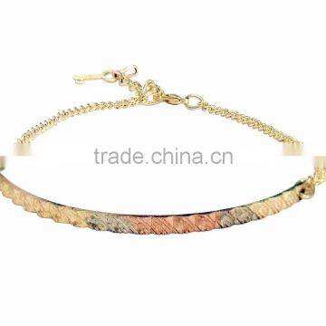 Three Tone Plated Bangle Bracelet With Extension Link Chain