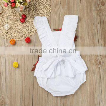 Rose Flower Decoration Cotton Fabric Handmade Baby Romper Flutter Jumpsuit photo-2