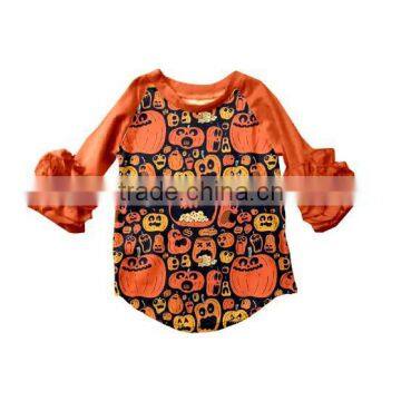 Hot sale long sleeve Halloween children boutique clothing ruffle raglan