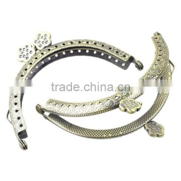 Metal Frame Kiss Clasp Arch For Purse Bag Antique Bronze(Hold ss6 Rhinestone)Flower Pattern 9x6cm(Open:11x9cm),3pc,Fashion