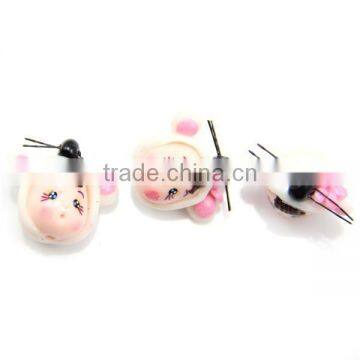 Cute Ear White Hat Little Girl Doll Polymer Clay Micropore Bead For Jewelry Making