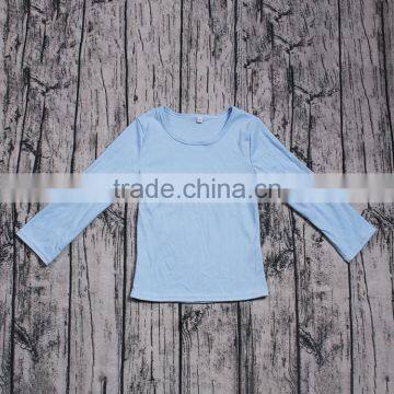 High quality simple design wholesale kids solid color long sleeve t-shirt girls boys gender neutral blue plain style tees basic