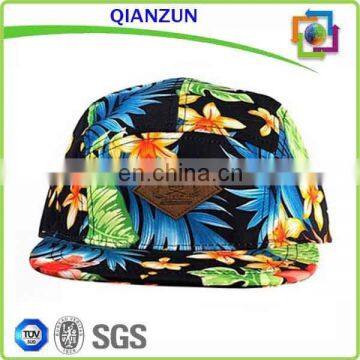 Leather Back Strap Print Pattern Hat Custom Logo 5 Panel Hat Wholesale photo-3