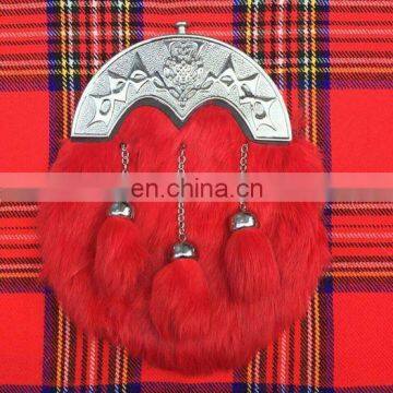 Wholesale Red Rabbit Fur Kilt Sporran with Belt and Chain