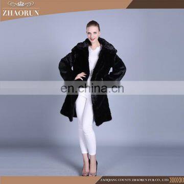 Wholesale hooded black mink fur coat black mink fur coat