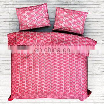 Indian Beautiful Ikat Bedspread Queen Size Screen Print 100% Cotton Fabric Pink Bedding Set Bedsheet
