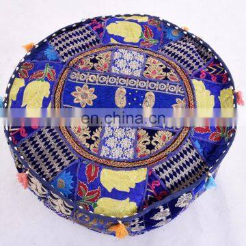 Traditional Indian Patchwork Embroidery Design Ottoman Pouf Cover photo-3