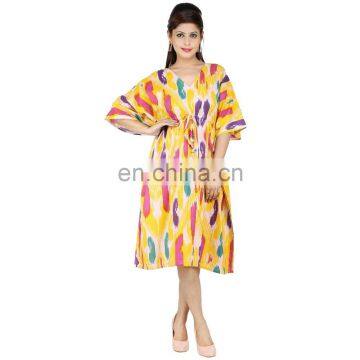 Indian Knee Length 100%Cotton Women's Wear Maxi Dress Kimono Sleeves Kaftan