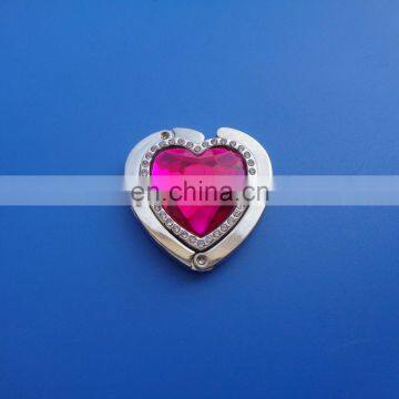Heart Crystal Ladies Bag Hanger With Make Up Mirror