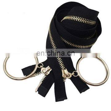 5# metal zipper with double sliders big ring puller for down jacket coat zipper repair 80cm 100cm 120cm 1piece