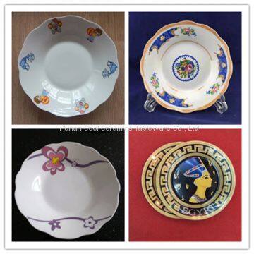 Ceramics Porcelain Turkey Soup Deep Plate,black Flower Printed Dish Plate,custom Printed Ceramic Plate photo-2