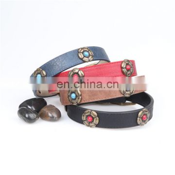 Bronze jewel flower pet dog collar PU dog collar