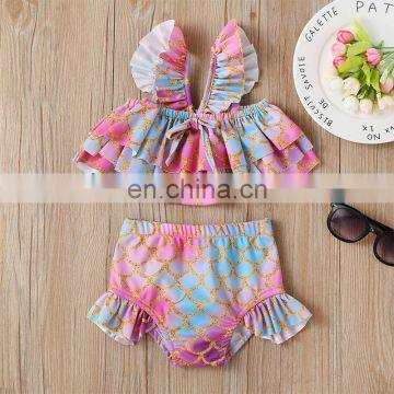 2020 hot sale Wholesale girls beautiful 2PCS swimwear kids mermaid swimsuit