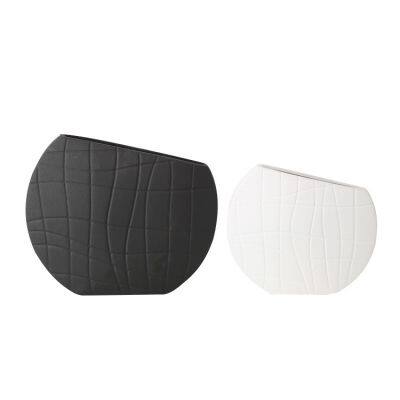 Flat Black And White Stripes Simple Art Style Ceramic Vase, Creative Design Home Decoration photo-5