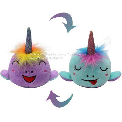 Double Sided Doll Flipped Whale Doll Reversible Flip Narwhal Whale Mood Plushy Stuffed Toy For Kids Gifts photo-5