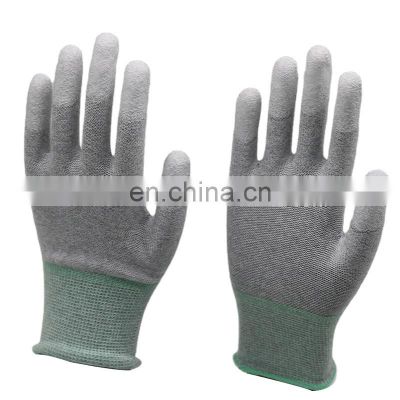 13 Gauge  seamless ESD Nylon Carbon White PU Coated Palm Fit Glove  Antistatic ESD carbon fiber Gloves