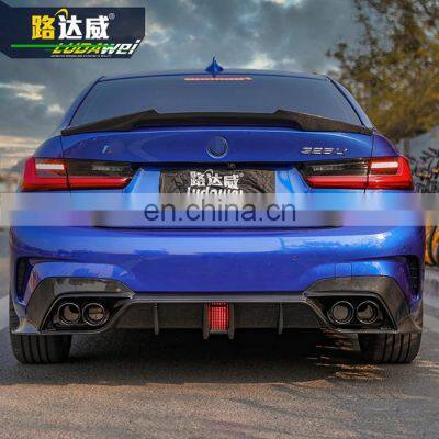 Carbon Black Rear Bumper Lip Rear Diffuser With LED for BMW 3series G20 Msport photo-3