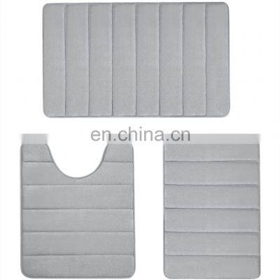 Flannel Cushioned Toilet Mats Memory Foam Bath Mats Set of 3 piece Non-slip Bathroom Mat set