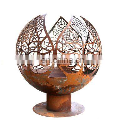 Autaumn Leaves 29 Inch Metal Earth Corten Ball Fire Pit For Garden photo-3