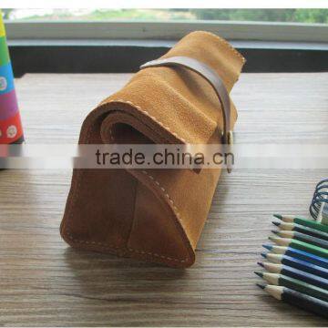 Handmade Cow Leather Cosmetic Organizer Bag Large Capacity Clutch Pen Bag for Travel photo-3