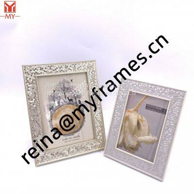 Hot Sale PS Plastic Photo Frame Silver Fog Face Small Hexagon Embossed Design Picture Frame