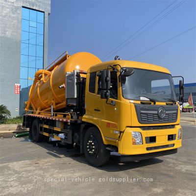 Dongfeng Tianjin suction truck with high-pressure dredging function, tank volume 15 cubic meters