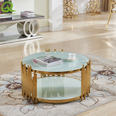 Modern High Quality Home Furniture Living Room Silver Stainless Steel Frame Marble Top Coffee Table Set photo-2