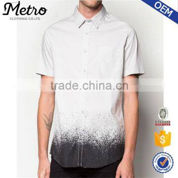 2016 New Short Sleeve Button Up White Printed Shirts for Men