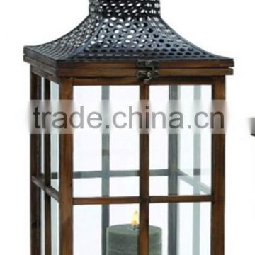 hurricane wooden candle holder / wooden lantern with glass / manufacture of stylish wooden lantern candle holder