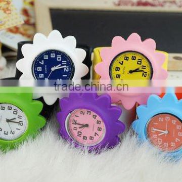 Sunflower style colorful silicon watch, papa watch, slap on watch