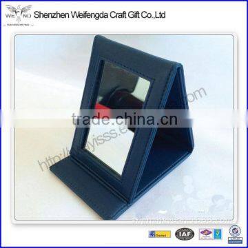 blue leather pu mini mirror frame case makeup mirror glass for beauty