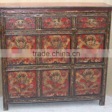 Tibetan antique six door three drawer hand painted cabinet