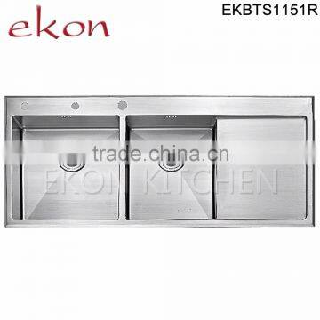 Above Counter Double Bowls Handmade Stainless Steel Industrial Sinks