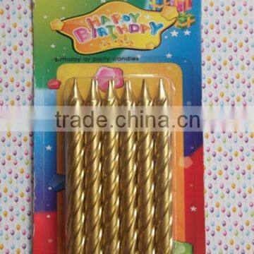 Wholesale Primary Spiral Golden Colored Paraffin Candle/Golden Colored Wax Birthday Candle for Cake