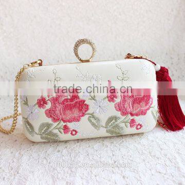 stylish fashion classical fancy print tassel pu leather clutch evening bag manufactures china