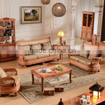 2015 High Quality Indoor 1+2+3 sofa sets with cushion Cane Furniture for salon