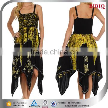 your own brand clothing wholesale yellow and black irregular high low hem casual dresses