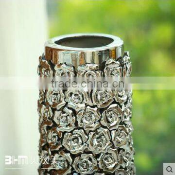 40cm Tall Silver&gold Plating Modern Large Ceramic Floor Vases With Artifical Flowers Decor photo-4