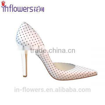 White Leather Side Cut Pointed Toe Ladies High Heels photo-2