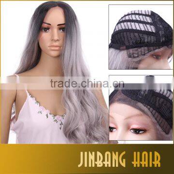 Best Selling Cheap Cosplay Wig Synthetic Hair Wig 24 Inch 1B Ombre Silver Grey Lace Front Wigs photo-4