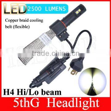 H4 LED Headlight Bulbs Conversion Kit with Flexible Tinned Copper Braid